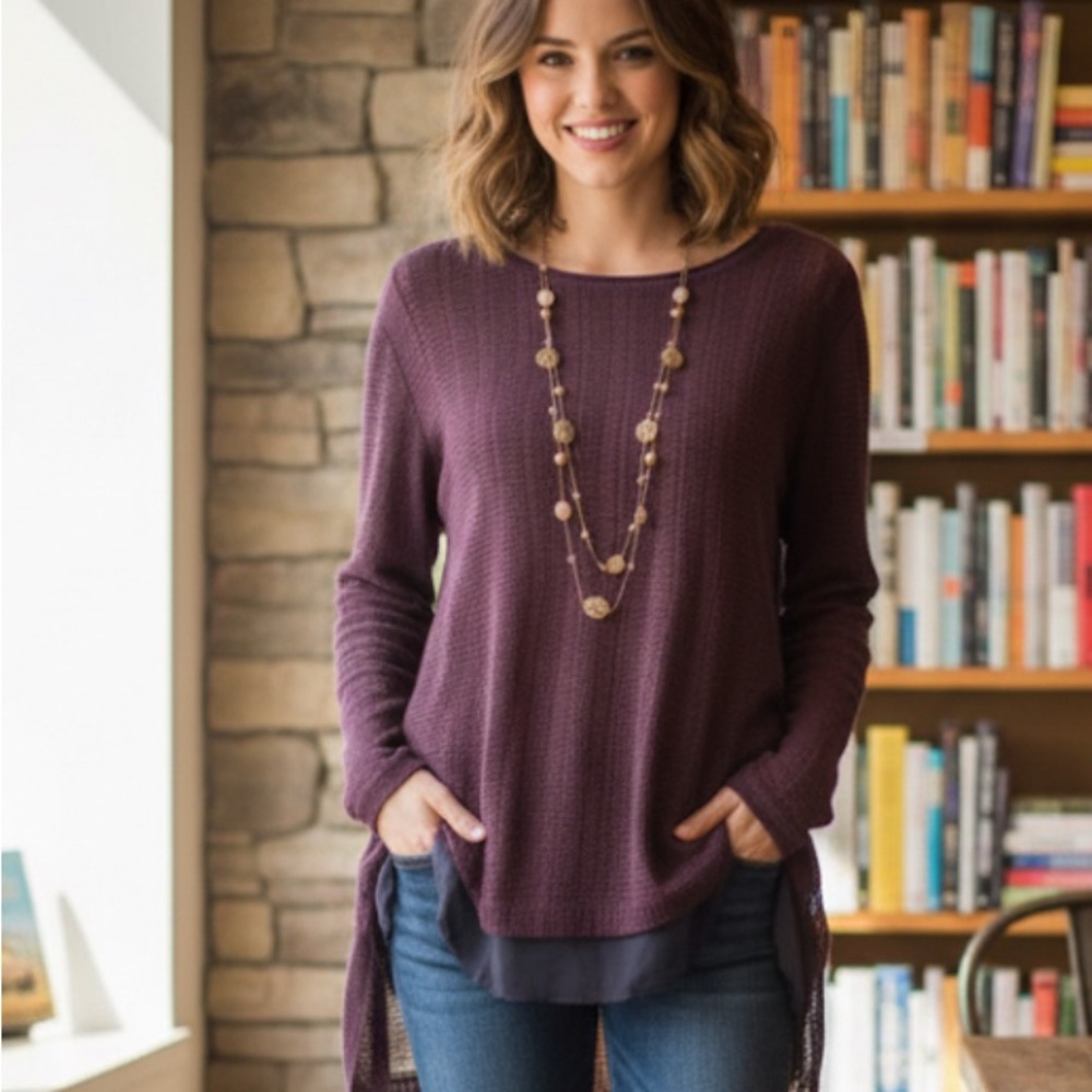 Simply Vera Wang Purple/Blue long  sleeve pullover size Lg